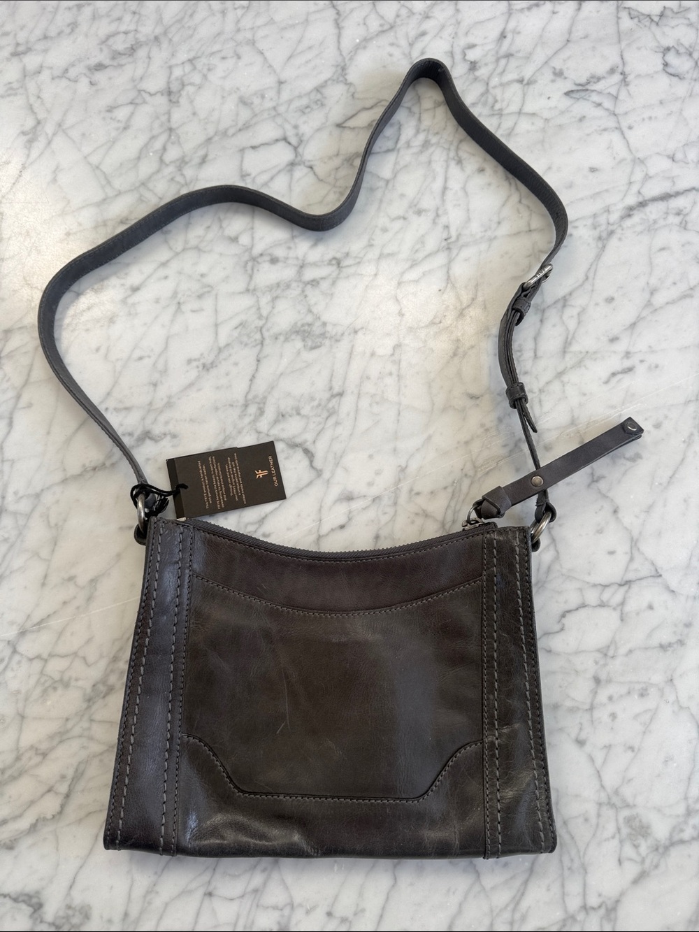 NWT Frye Womens Melissa Carbon Leather Zip-Top Crossbody Bag X1015 - Picture 9 of 14